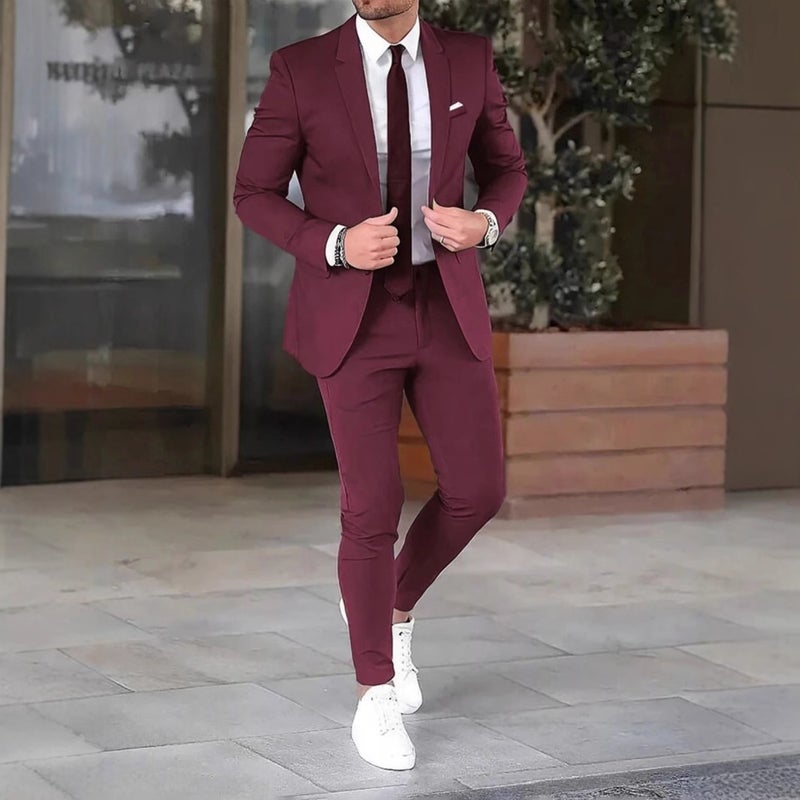 Men'S Casual Suit Suit Men'S Fashion Solid Color Slim-Fit Banquet Dress Suit Two Pieces One - Image 3